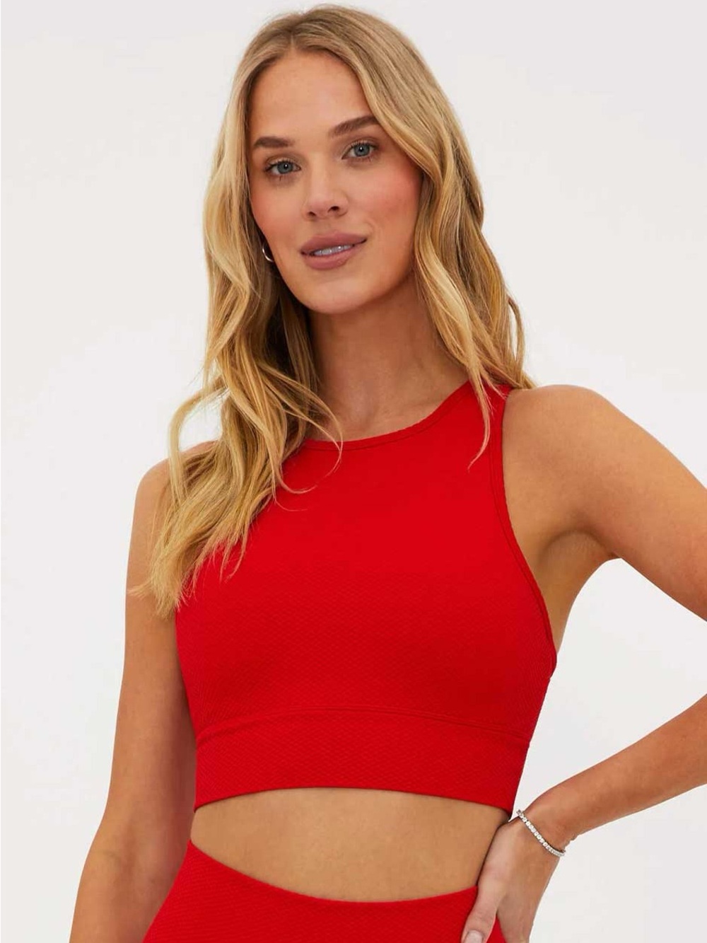 Beach Riot Azalea Strappy Back Sports Bra Top | Merry Red Waffle | Large